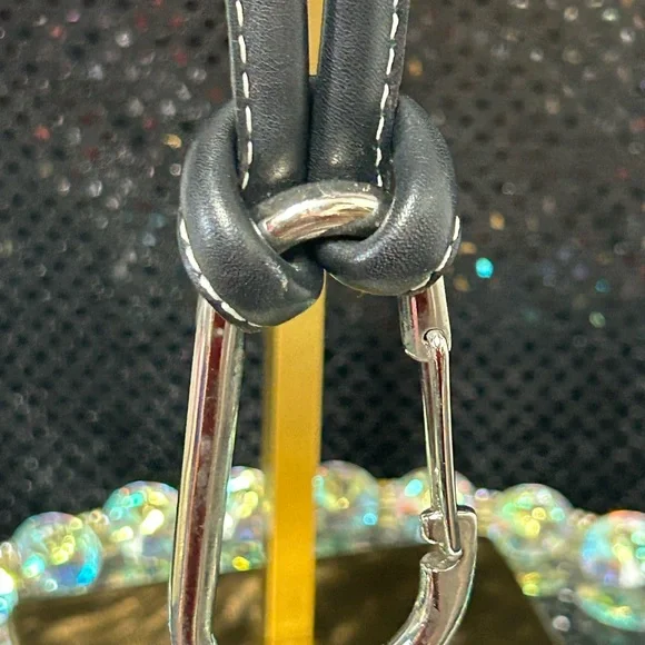 Cats (Made In Spain) Black and White Leather Bag w/Cherry Charm Approx. 13x9 x 2 - Picture 16 of 17